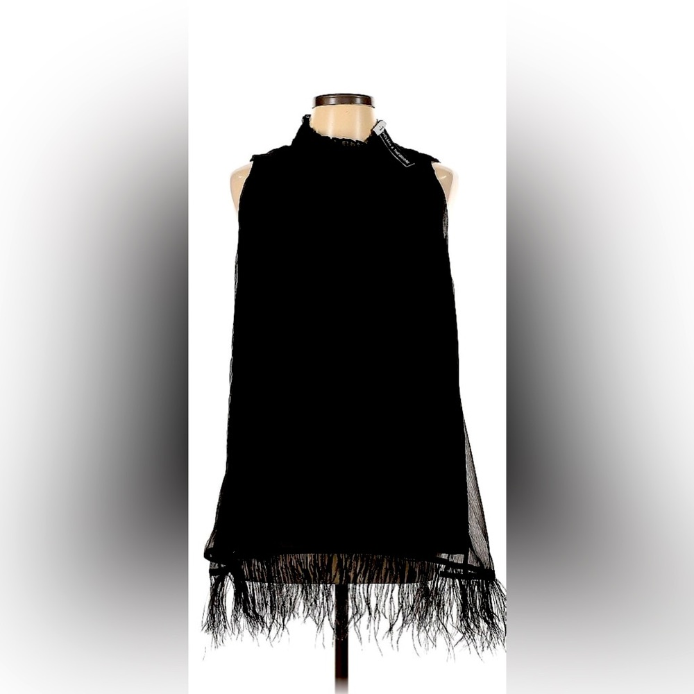 NWT size Large black dress with feathers, great for the holiday season